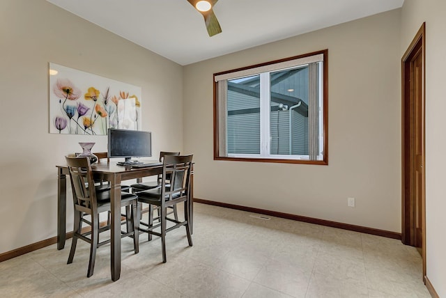 1301 20th Ave S, Sartell, MN 56377 - dining area with baseboards and a ceiling fan
