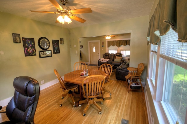 544 7th St, Red Wing, MN 55066 - dining space with wood finished floors, healthy amount of natural light, and a ceiling fan
