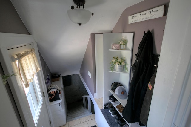 544 7th St, Red Wing, MN 55066 - stairway with lofted ceiling and tile patterned flooring