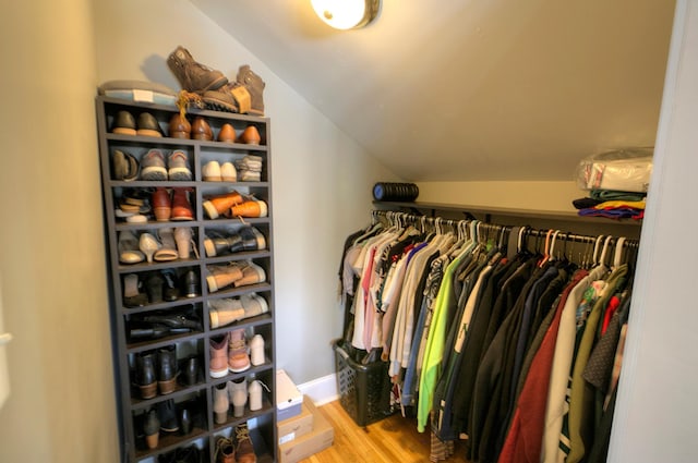 544 7th St, Red Wing, MN 55066 - spacious closet featuring vaulted ceiling and wood finished floors