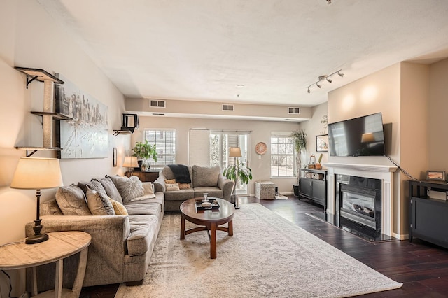 12693 Collegeview Dr Unit 201, Eden Prairie, MN 55347 - living room with dark wood-type flooring and a fireplace with flush hearth