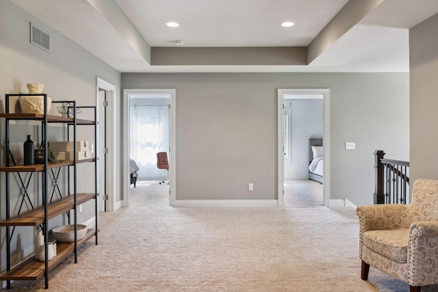 3365 Osgood Way N, Baytown Twp, MN 55082 - hall with carpet floors, recessed lighting, a tray ceiling, and an upstairs landing