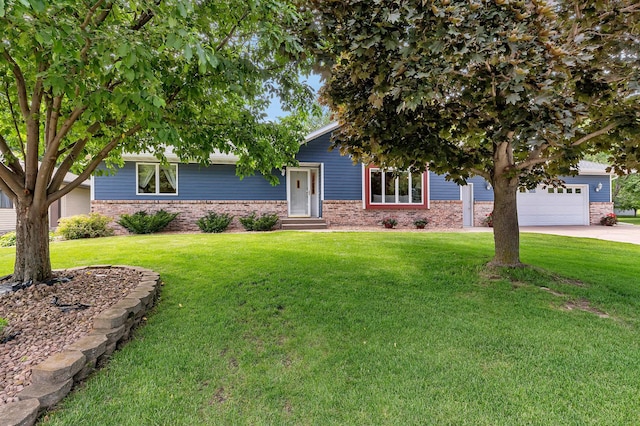 1213 4 1/2 Ave N, Sauk Rapids, MN 56379 - view of front of home with brick siding, entry steps, a front lawn, and driveway