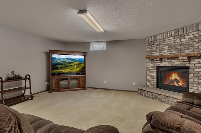 1213 4 1/2 Ave N, Sauk Rapids, MN 56379 - living room with a textured ceiling, a fireplace, and light colored carpet
