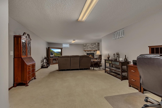 1213 4 1/2 Ave N, Sauk Rapids, MN 56379 - office area with a brick fireplace, light carpet, and a textured ceiling
