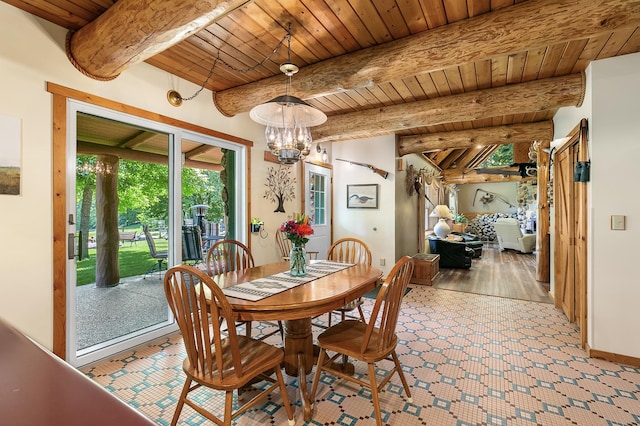 15015 Held Cir, Cold Spring, MN 56320 - dining space with a wood ceiling with exposed beams and a chandelier