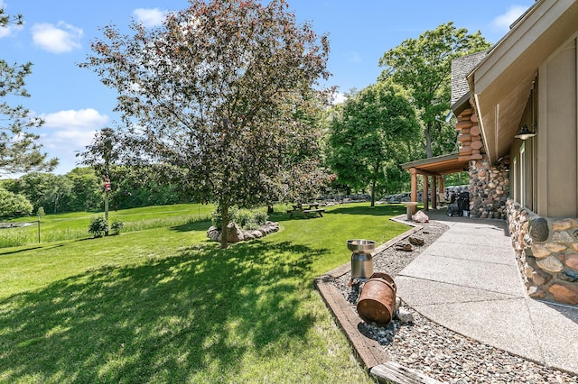 15015 Held Cir, Cold Spring, MN 56320 - view of green lawn with view of wooded area and a patio