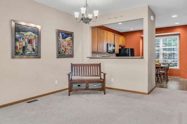 4107 Scott Ave N, Robbinsdale, MN 55422 - sitting room featuring a chandelier, carpet floors, and recessed lighting