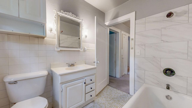 3672 Snelling Ave N, Arden Hills, MN 55112 - full bath featuring vanity, tile walls, tile patterned floors, and wainscoting