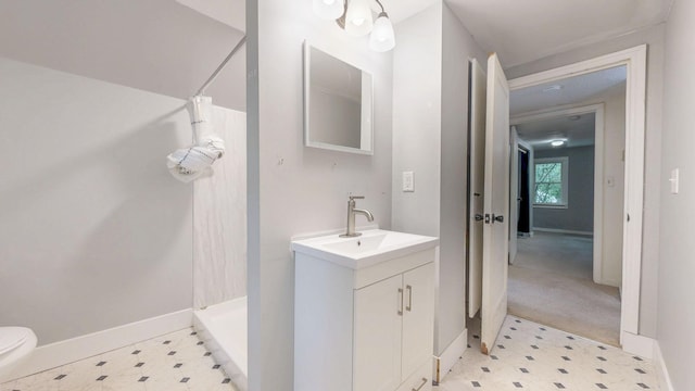3672 Snelling Ave N, Arden Hills, MN 55112 - bathroom featuring a shower, vanity, and tile patterned floors