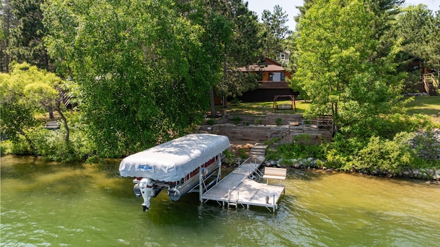 14292 Chippewa Loop, Park Rapids, MN 56470 - dock area featuring stairs, boat lift, and a water view