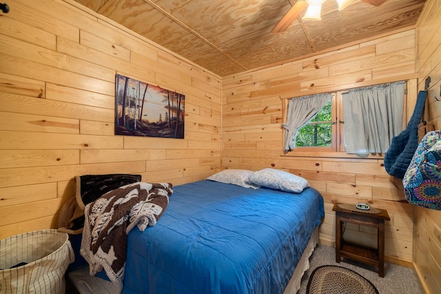 14292 Chippewa Loop, Park Rapids, MN 56470 - bedroom featuring wood walls, carpet, and wooden ceiling