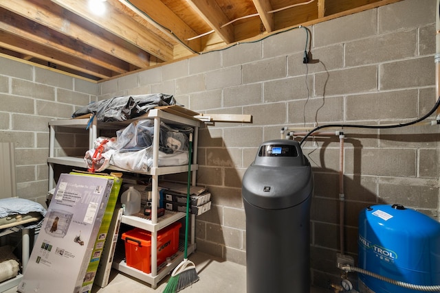 14292 Chippewa Loop, Park Rapids, MN 56470 - unfinished basement with a water pressure tank, a water softener, and concrete block wall