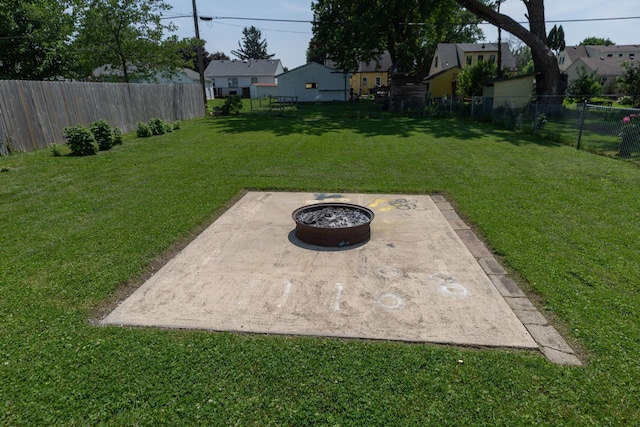 2010 Oakland Ave, Austin, MN 55912 - fenced backyard featuring a fire pit, a patio area, and a residential view