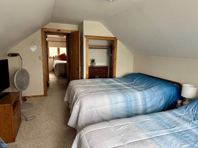 12981 Arcadia Ct NE, Turtle Lake Twp, MN 56601 - bedroom featuring carpet, lofted ceiling, and a closet