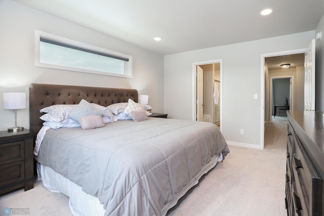 1326 Commander Dr W, West Fargo, ND 58078 - bedroom featuring light carpet, recessed lighting, and ensuite bath