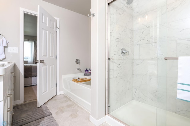 1326 Commander Dr W, West Fargo, ND 58078 - ensuite bathroom with a marble finish shower, a garden tub, and vanity
