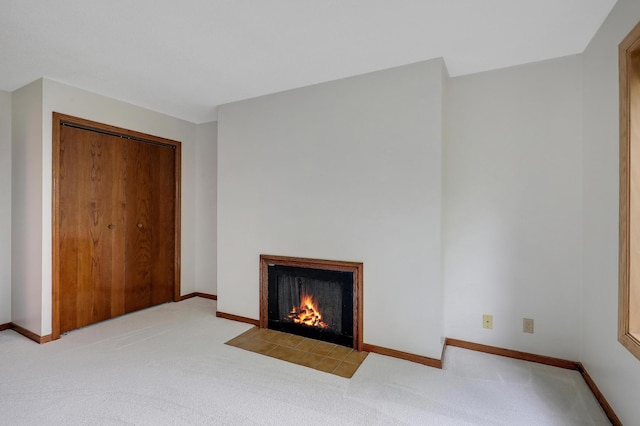 3801 98th St Unit 108, Bloomington, MN 55431 - unfurnished living room featuring a fireplace with flush hearth and carpet flooring