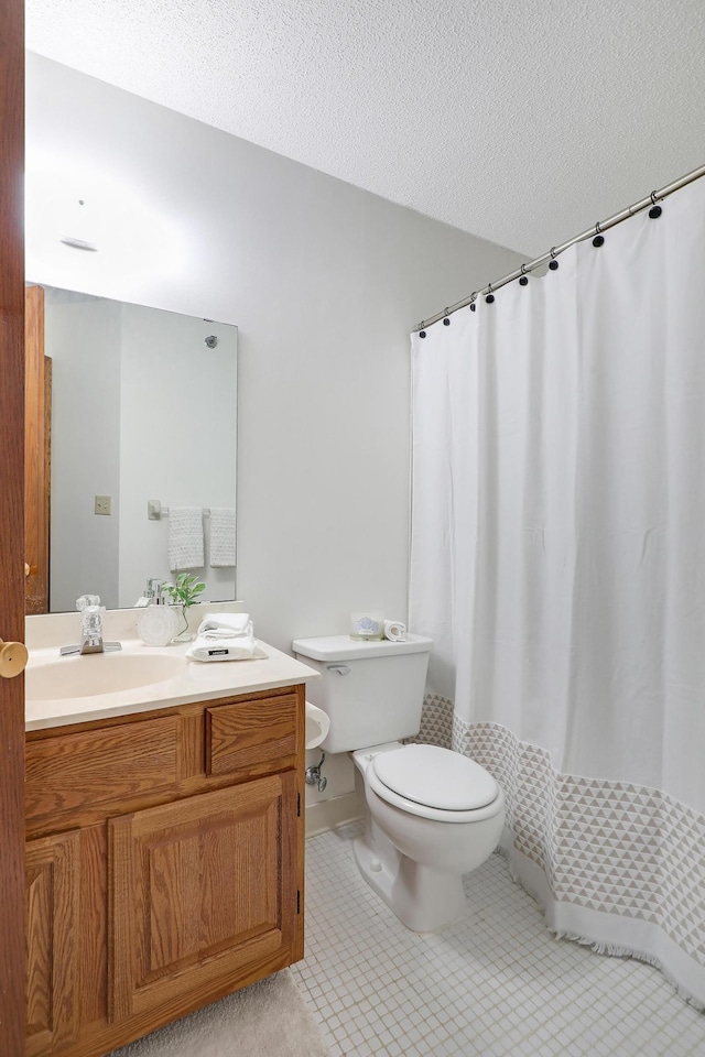 3801 98th St Unit 108, Bloomington, MN 55431 - full bath with vanity, a textured ceiling, tile patterned floors, and a shower with shower curtain