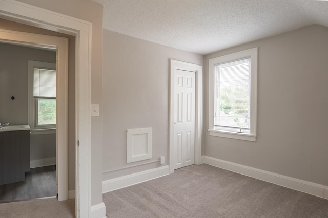 1303 Fremont Ave, Saint Paul, MN 55106 - unfurnished bedroom featuring a textured ceiling, carpet flooring, multiple windows, and a closet