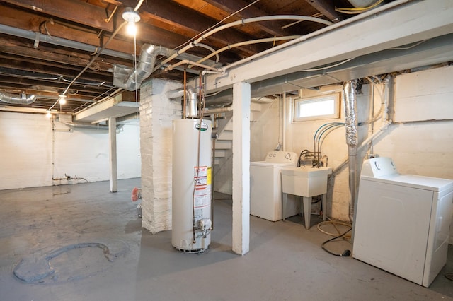 1303 Fremont Ave, Saint Paul, MN 55106 - basement with water heater, separate washer and dryer, and stairs
