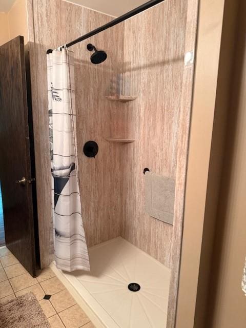 20430 Rhoda Ave, Ravenna Twp, MN 55089 - bathroom with curtained shower and tile patterned flooring