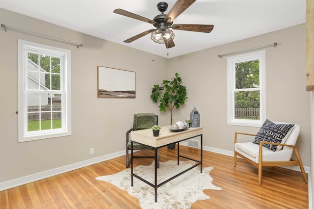 333 3rd St NE, Osseo, MN 55369 - home office featuring light wood finished floors, a ceiling fan, and plenty of natural light