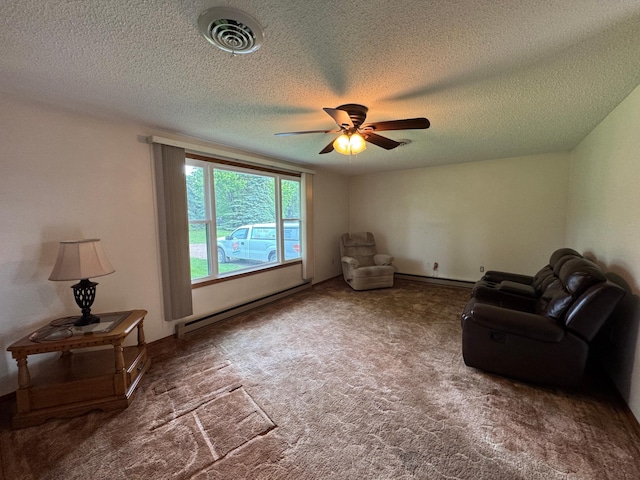 1572 County Road 4, Island Lake Twp, MN 56157 - unfurnished room with baseboard heating, a ceiling fan, a textured ceiling, and carpet flooring