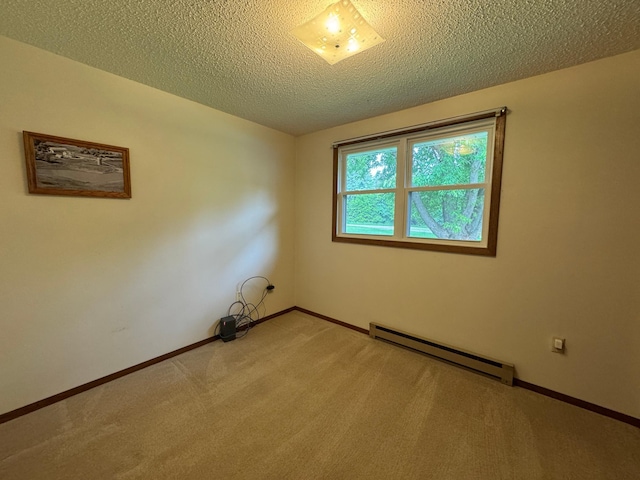 1572 County Road 4, Island Lake Twp, MN 56157 - unfurnished room with a baseboard radiator, light carpet, and a textured ceiling