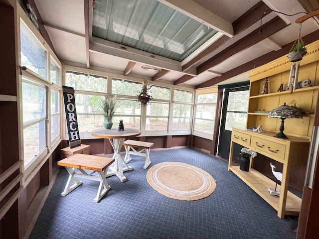 36434 145th Ave, Blueberry Twp, MN 56464 - sunroom / solarium featuring carpet and beam ceiling