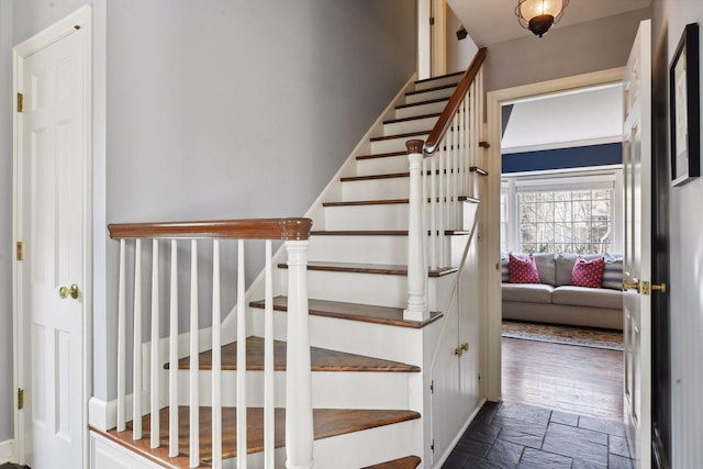 4022 Hillcrest Rd, Deephaven, MN 55391 - stairway featuring stone finish flooring