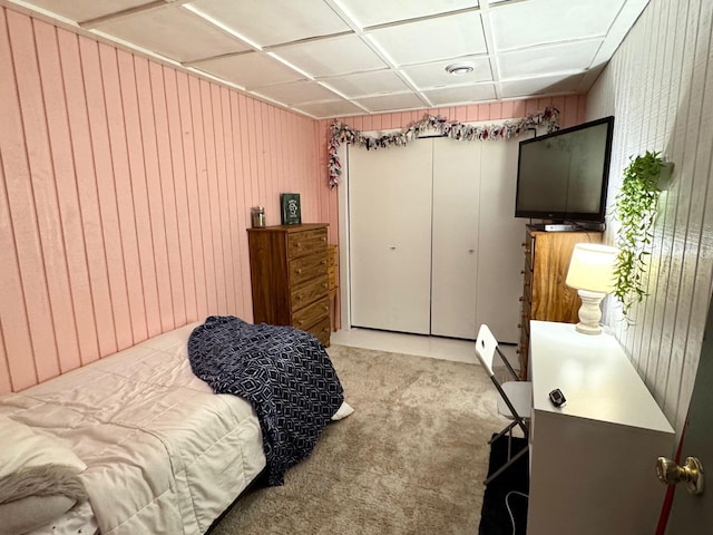 42863 270th St, Malung Twp, MN 56751 - bedroom with carpet floors, baseboard heating, and wooden walls