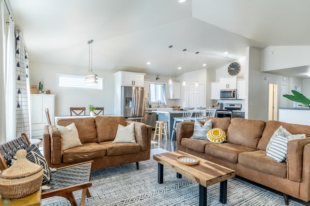 7339 21st St S, Fargo, ND 58104 - living area with vaulted ceiling and recessed lighting