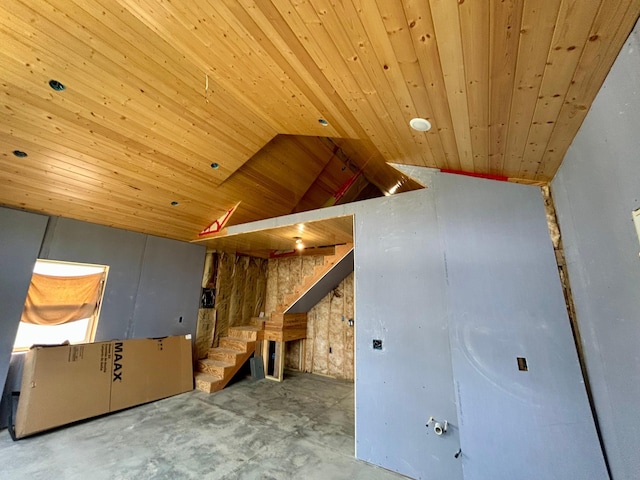 13648 Island Lake Rd W, Lengby, MN 56651 - below grade area with wooden ceiling and stairway