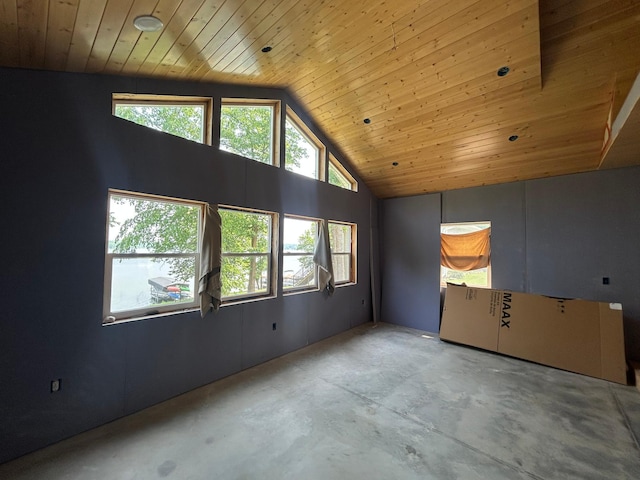 13648 Island Lake Rd W, Lengby, MN 56651 - spare room with wooden ceiling, vaulted ceiling, and concrete floors
