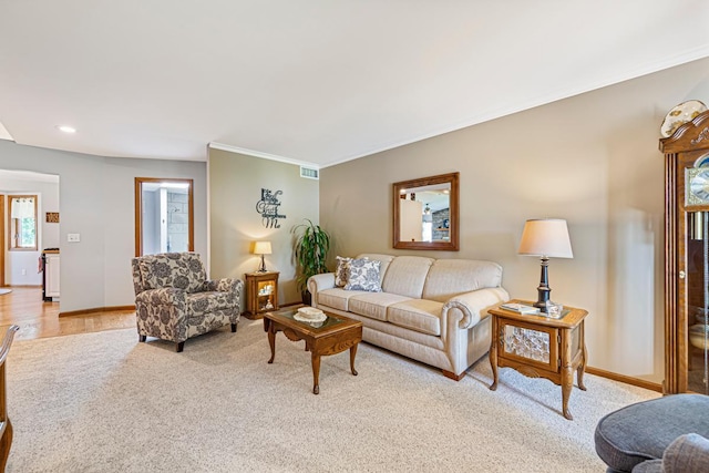 4820 Echo Ct, Faribault, MN 55021 - carpeted living room with recessed lighting and ornamental molding