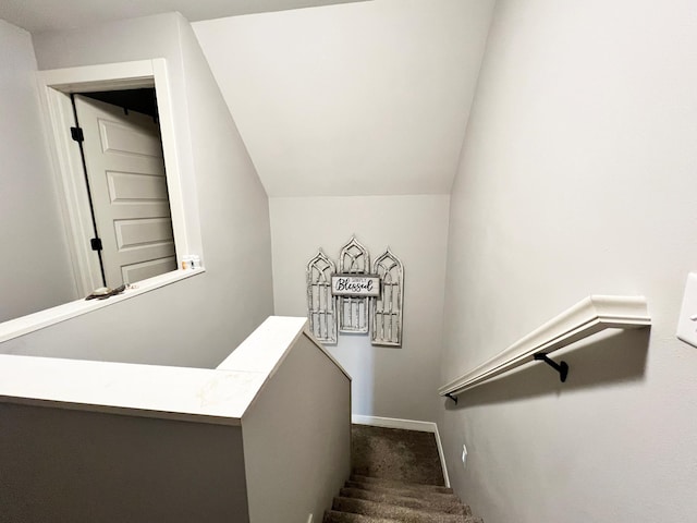 534 Main St, Perham, MN 56573 - stairs with carpet floors and vaulted ceiling
