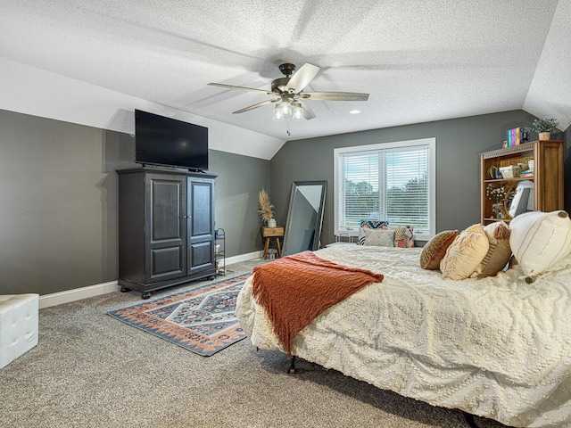 1847 140th Ln NE, Ham Lake, MN 55304 - bedroom featuring lofted ceiling, carpet flooring, a ceiling fan, and a textured ceiling