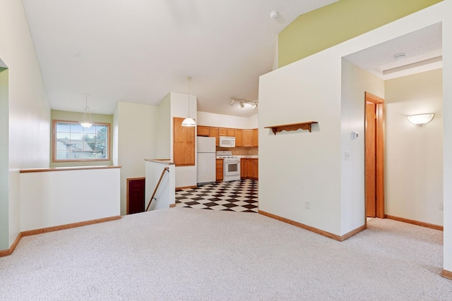 15616 84th St NE, Otsego, MN 55330 - unfurnished living room with vaulted ceiling, light colored carpet, and light floors