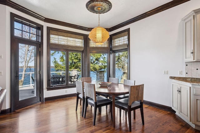 1709 1/2 Pulaski Rd, Buffalo, MN 55313 - dining room featuring ornamental molding, dark wood-style floors, and a chandelier