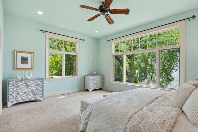 1709 1/2 Pulaski Rd, Buffalo, MN 55313 - bedroom featuring carpet flooring, multiple windows, recessed lighting, and a ceiling fan