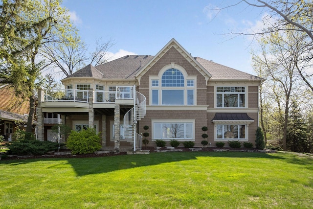 1709 1/2 Pulaski Rd, Buffalo, MN 55313 - view of front of property featuring stairs, a front yard, a deck, and a shingled roof
