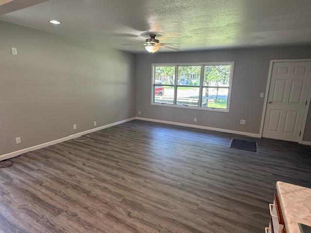 260 Maple St N, Balaton, MN 56115 - empty room with ceiling fan, dark wood-type flooring, and recessed lighting