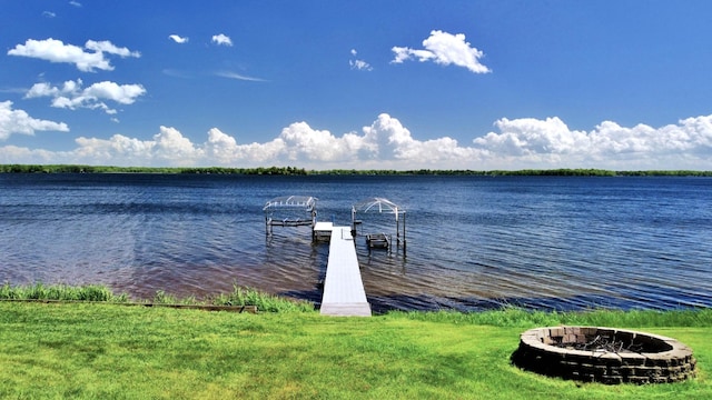 45207 281st Ln, Aitkin, MN 56431 - dock area with an outdoor fire pit and a water view