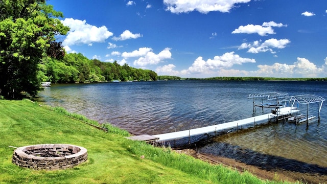 45207 281st Ln, Aitkin, MN 56431 - dock area featuring a fire pit and a water view