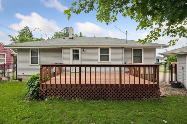 1864 Morgan Ave, Saint Paul, MN 55116 - rear view of property featuring a chimney, a deck, and roof with shingles