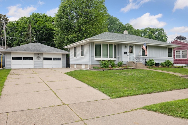 1864 Morgan Ave, Saint Paul, MN 55116 - single story home with a garage, an outbuilding, a chimney, a front yard, and a shingled roof
