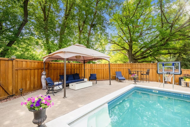 16209 Adeline Ln, Minnetonka, MN 55391 - view of pool featuring a patio area, a fenced backyard, a gazebo, and outdoor lounge area