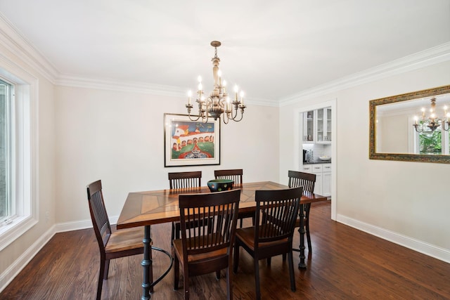 16209 Adeline Ln, Minnetonka, MN 55391 - dining room with a chandelier, crown molding, and dark wood finished floors