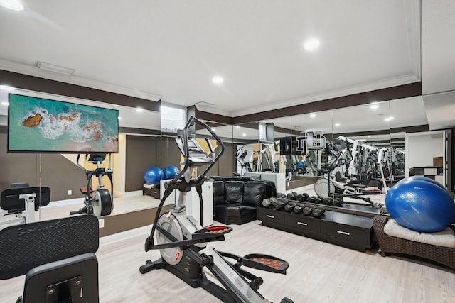 16209 Adeline Ln, Minnetonka, MN 55391 - gym featuring wood finished floors and crown molding